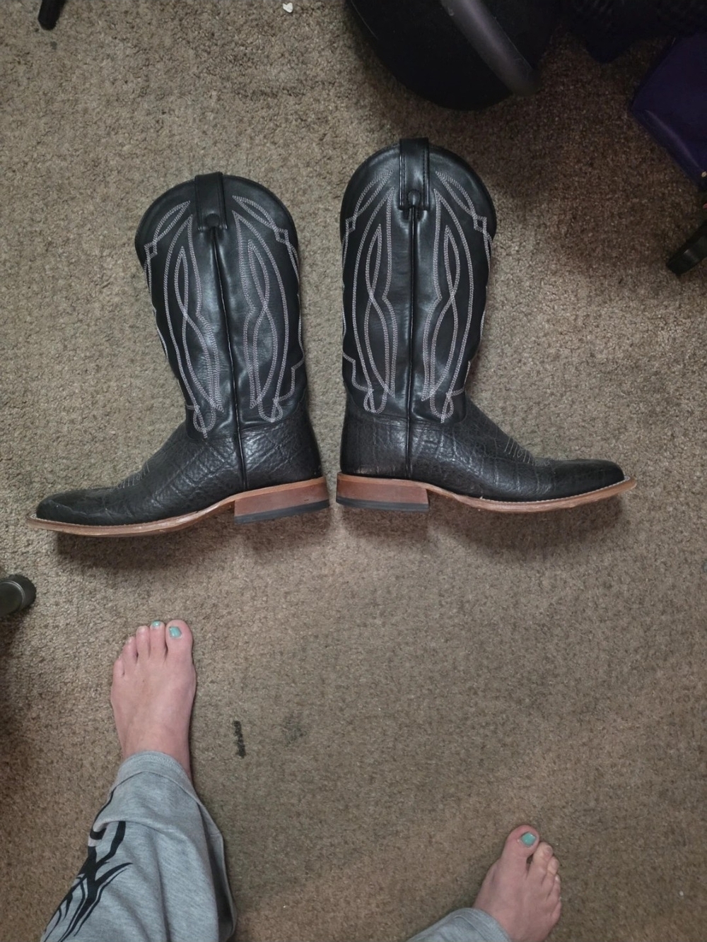 Tony Lama Black Western Cowboy Boots with Contrast Stitching